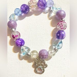 Purple Bead Paw Print Charm Bracelet